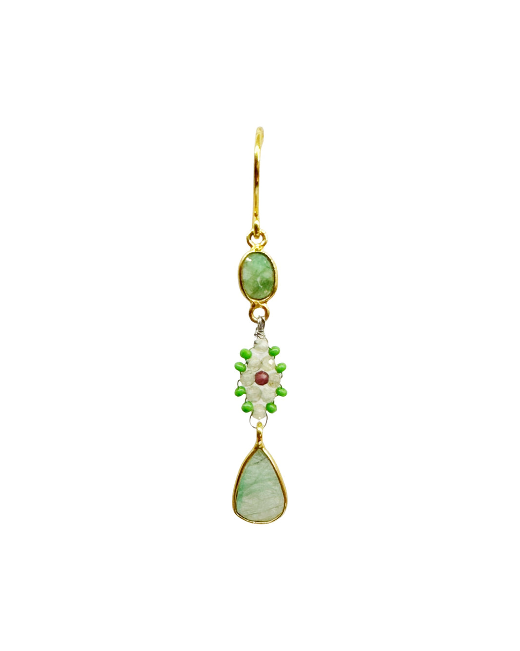 Boucles d’oreille asymétriques en laiton doré et Pierre Semi-Précieuse D11