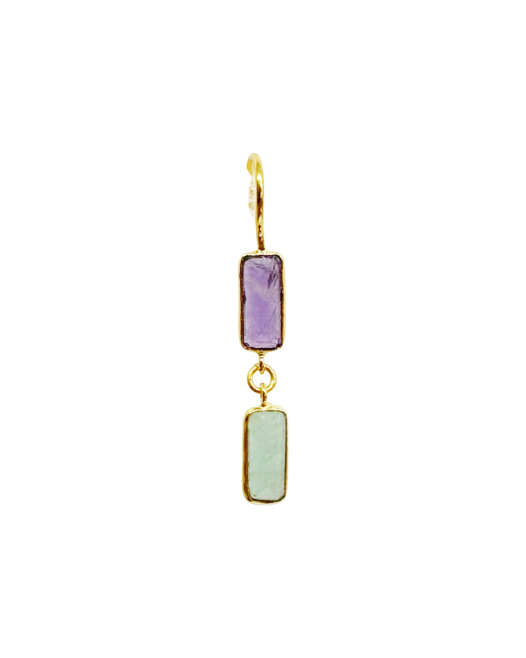 Boucles d’oreille asymétriques en laiton doré et Pierre Semi-Précieuse D14