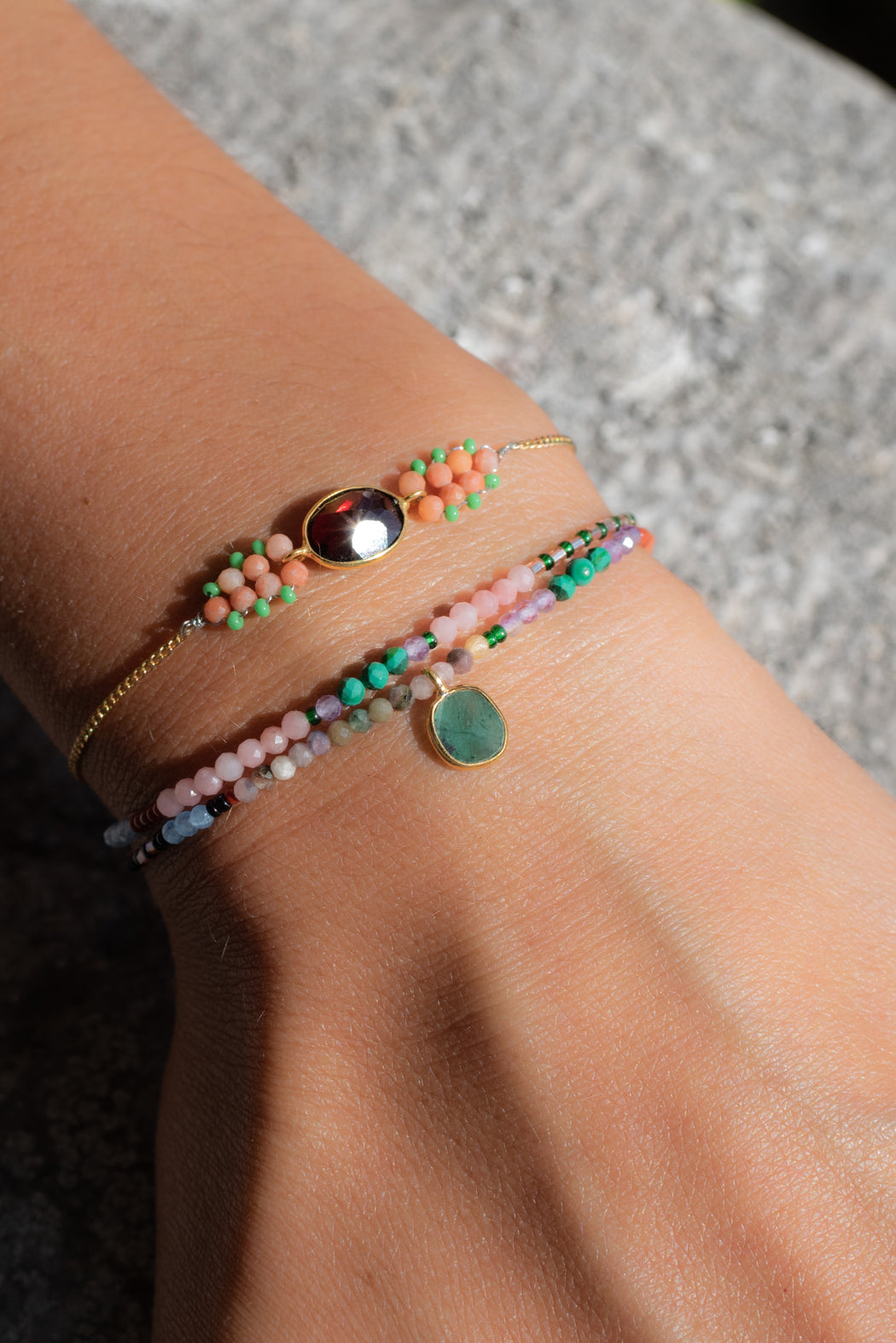 Bracelet en Laiton Doré et Pierre Semi-Précieuse P9