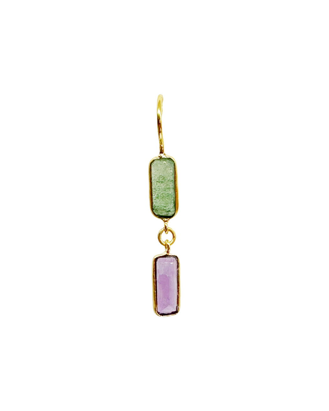Boucles d’oreille asymétriques en laiton doré et Pierre Semi-Précieuse D13