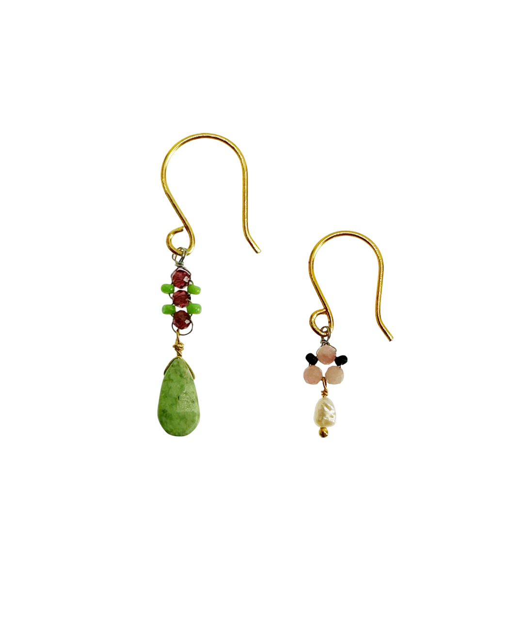 Boucles d’oreille asymétriques en laiton doré et Pierre Semi-Précieuse D2