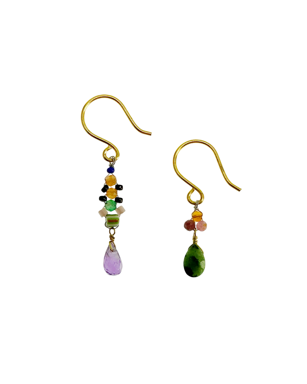 Boucles d’oreille asymétriques en laiton doré et Pierre Semi-Précieuse D3