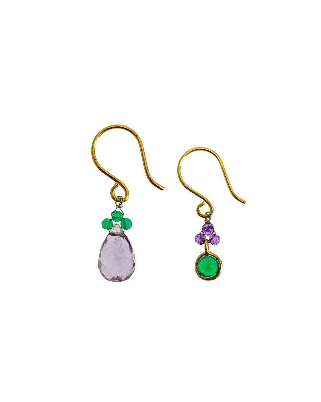 Boucles d’oreille asymétriques en laiton doré et Pierre Semi-Précieuse D4