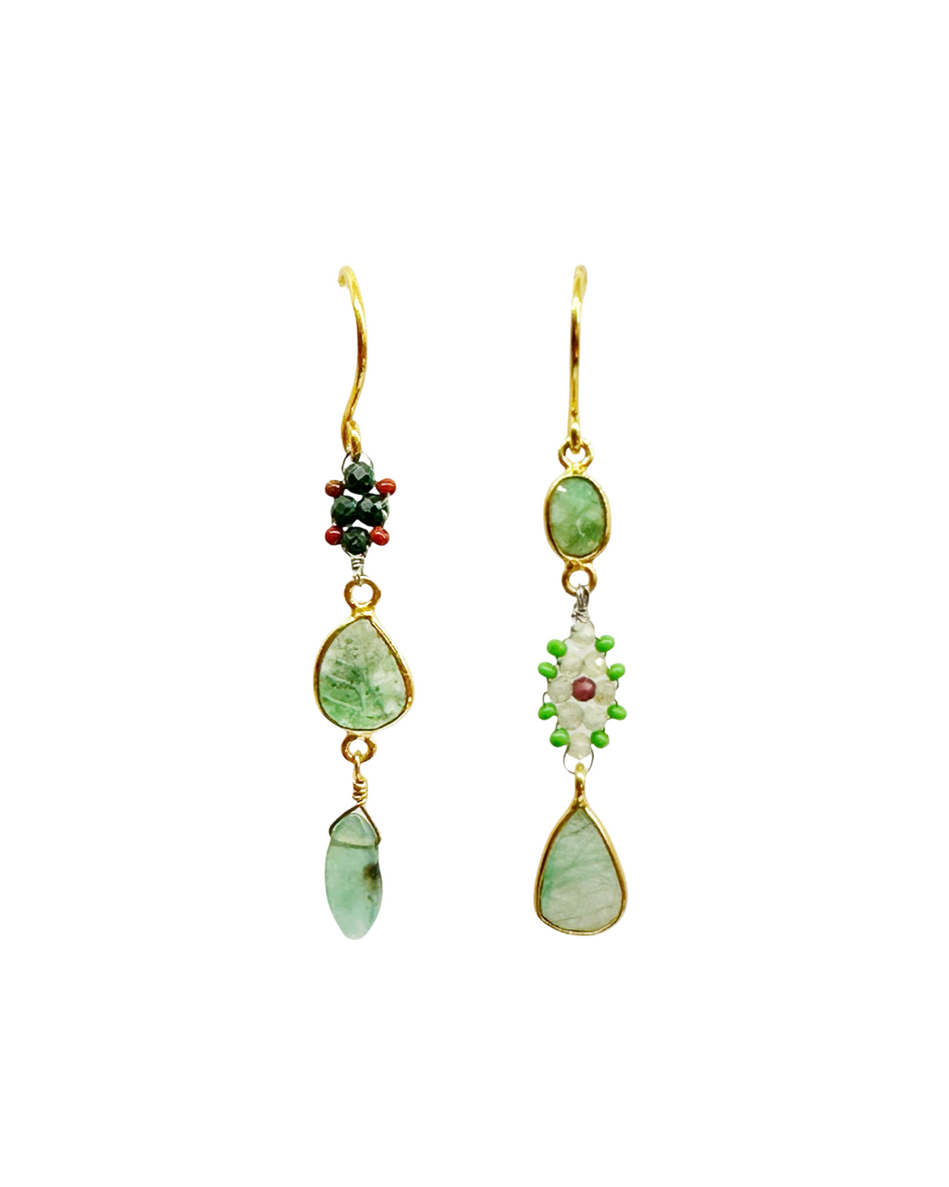 Boucles d’oreille asymétriques en laiton doré et Pierre Semi-Précieuse D11
