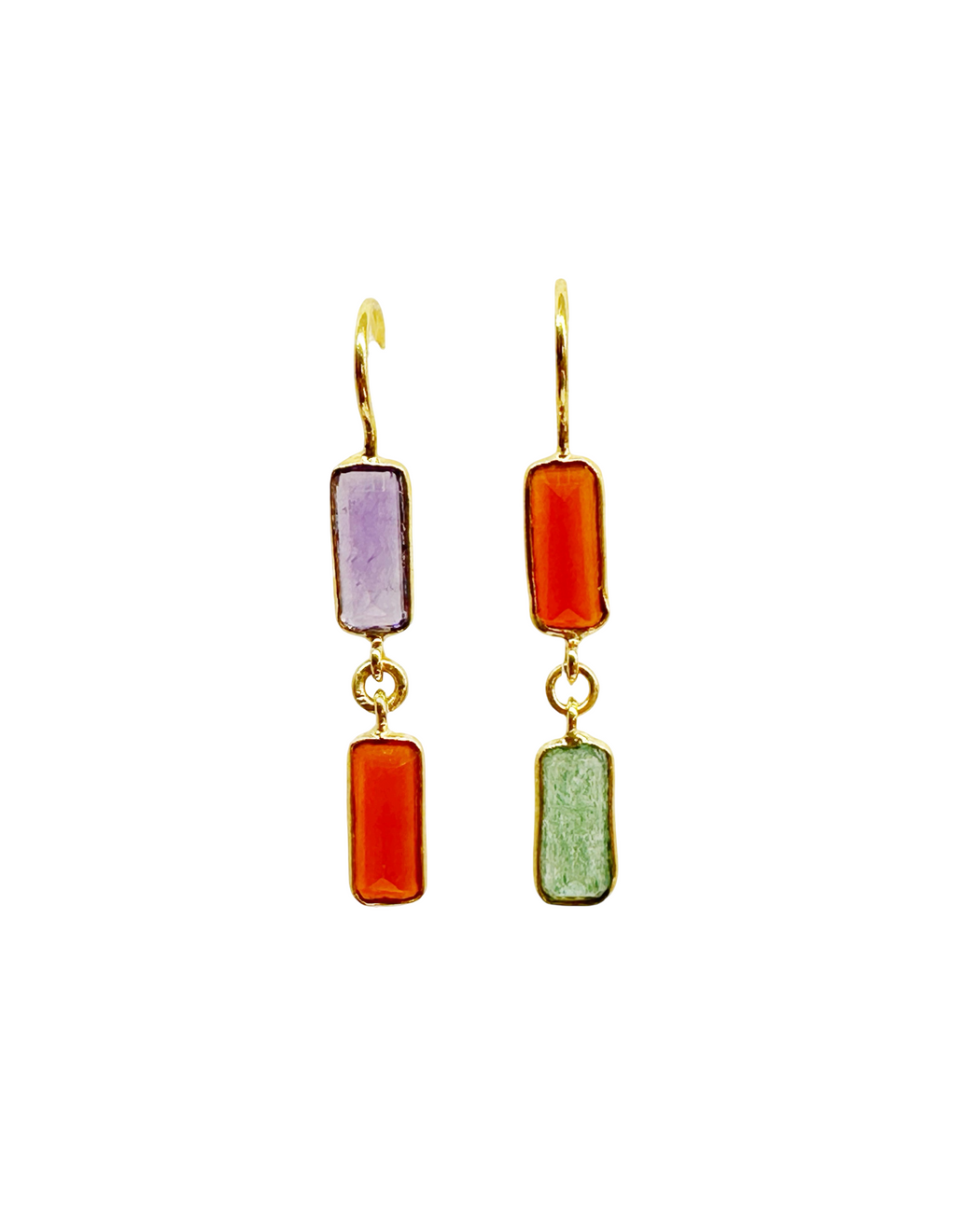 Boucles d’oreille asymétriques en laiton doré et Pierre Semi-Précieuse D12