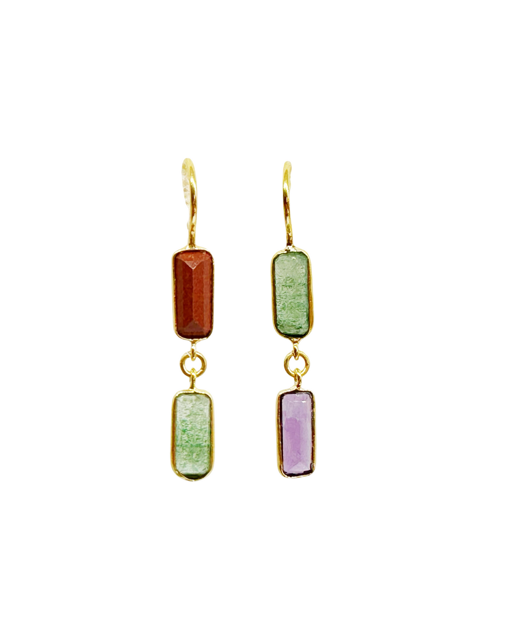 Boucles d’oreille asymétriques en laiton doré et Pierre Semi-Précieuse D13