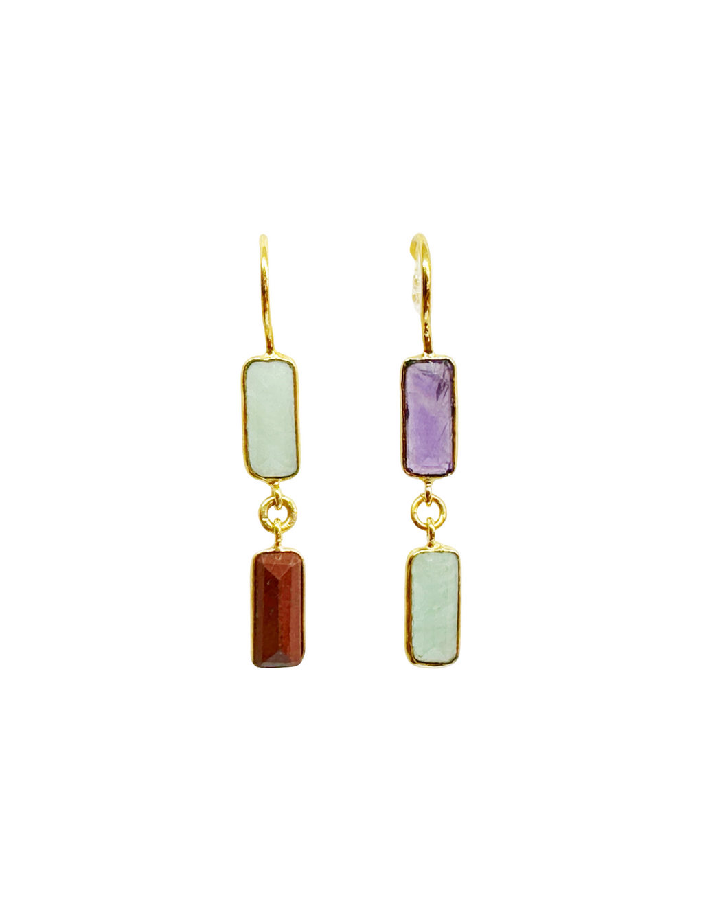 Boucles d’oreille asymétriques en laiton doré et Pierre Semi-Précieuse D14