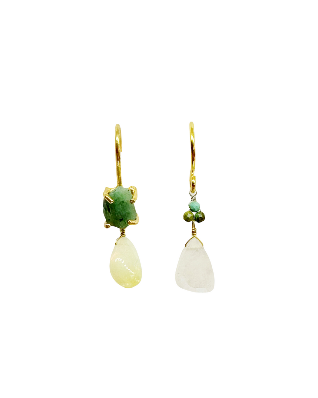 Boucles d’oreille asymétriques en laiton doré et Pierre Semi-Précieuse D16