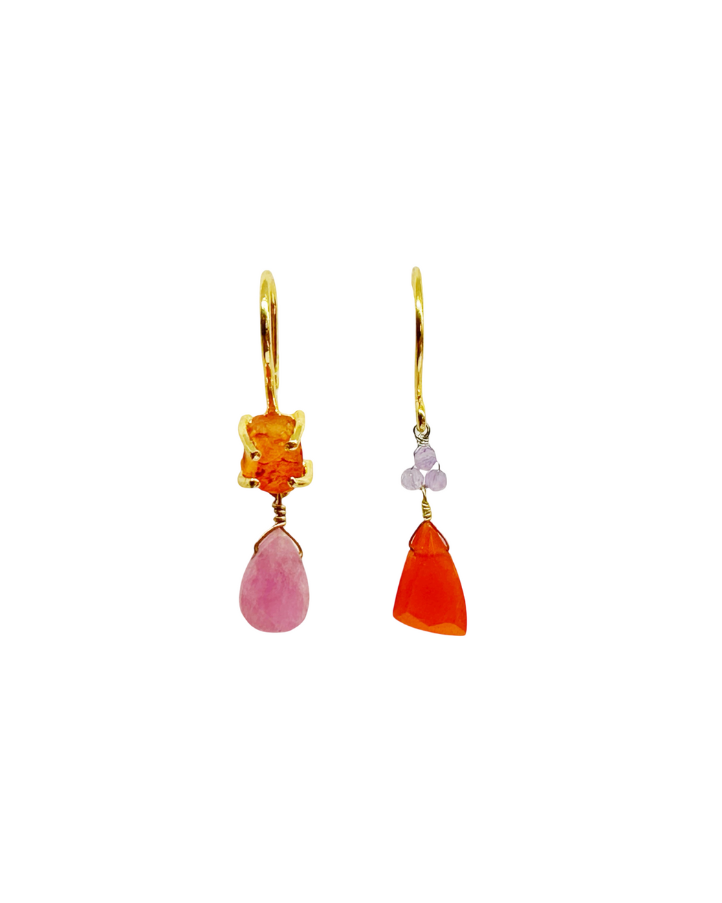 Boucles d’oreille asymétriques en laiton doré et Pierre Semi-Précieuse D17