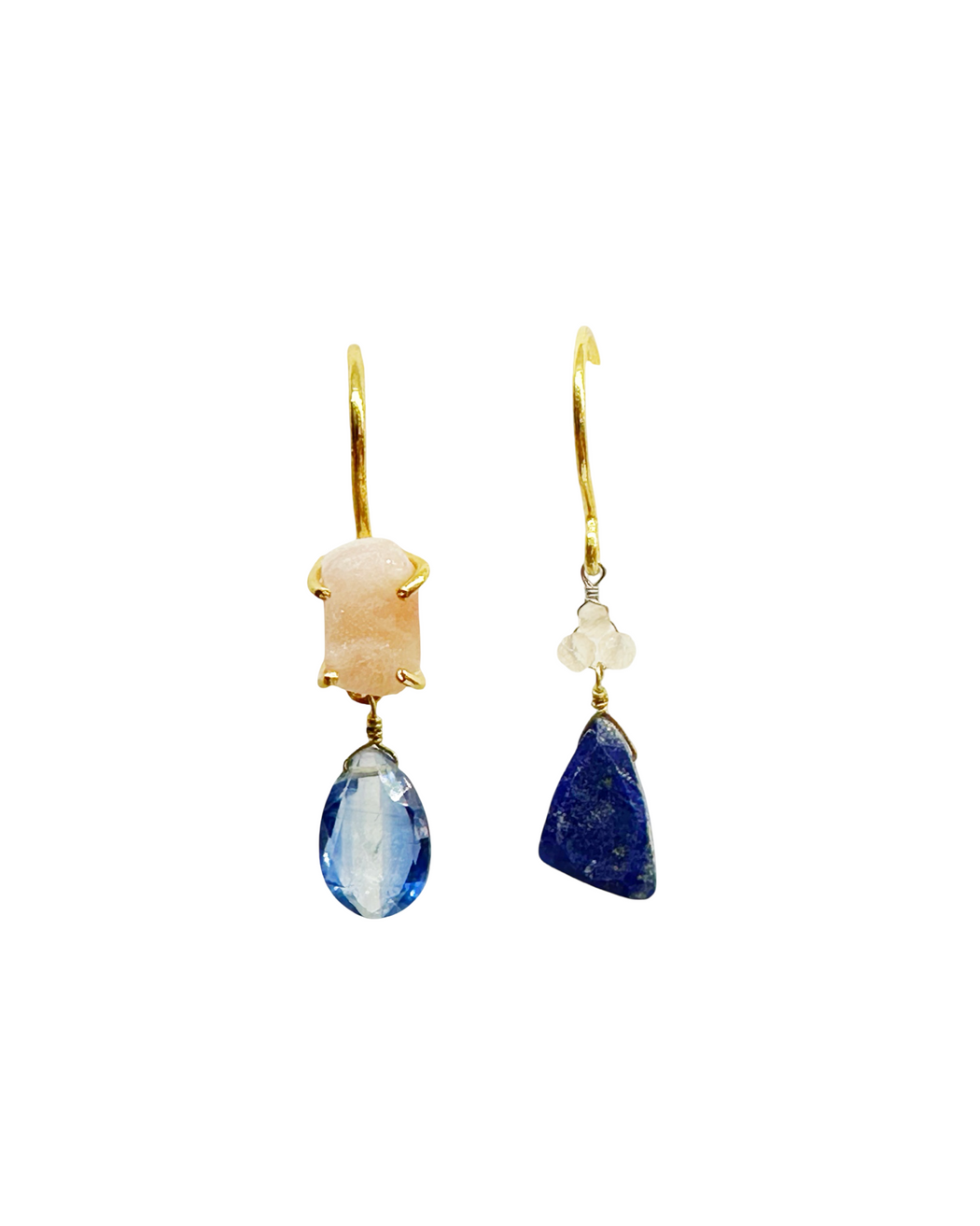 Boucles d’oreille asymétriques en laiton doré et Pierre Semi-Précieuse D19