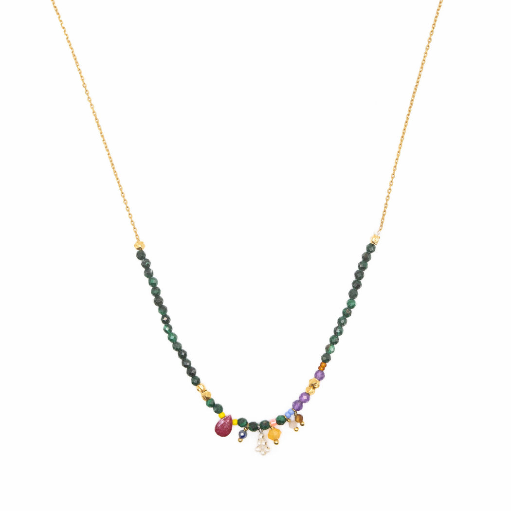 Collier Fantaisie en Laiton Doré et Pierre Semi-Précieuse FDC16