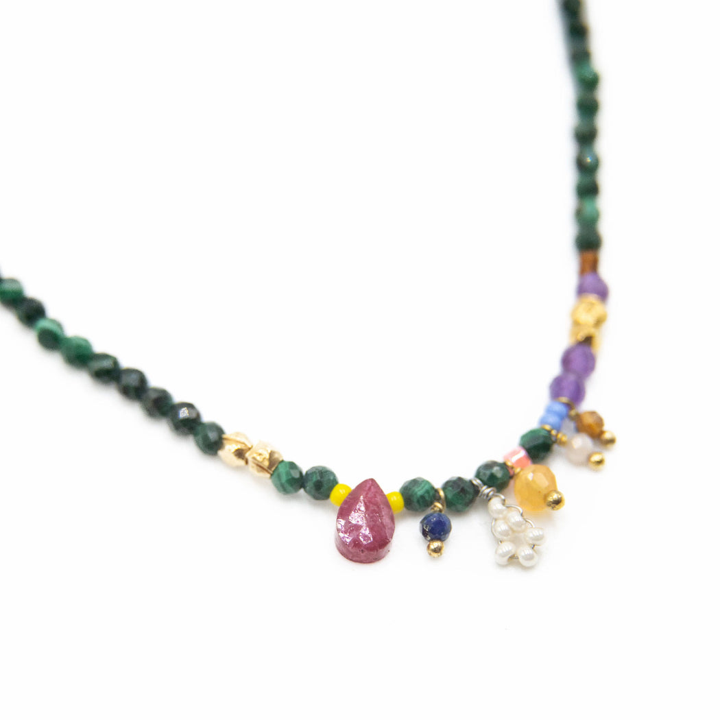 Collier Fantaisie en Laiton Doré et Pierre Semi-Précieuse FDC16