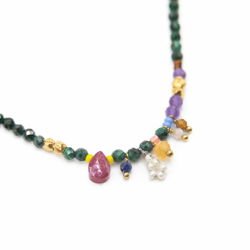 Collier Fantaisie en Laiton Doré et Pierre Semi-Précieuse FDC16