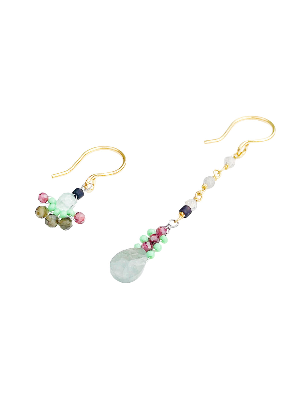 Boucles d'Oreille en Laiton Doré et Pierre Semi-Précieuse B21_41