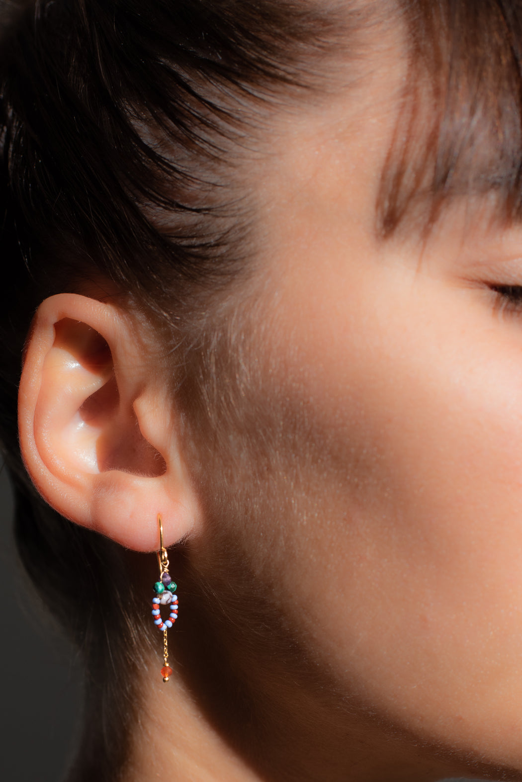 Boucle d’oreille en Laiton Doré et Pierre Semi-Précieuse P8