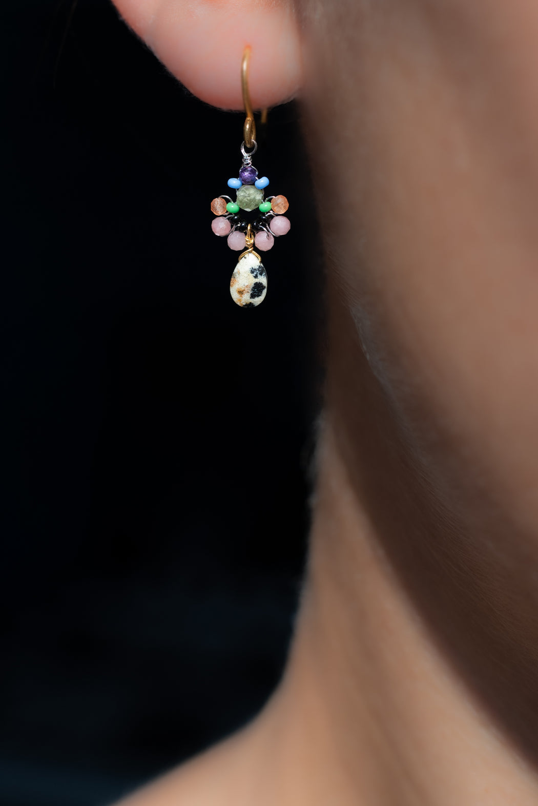 Boucle d’oreille en Laiton Doré et Pierre Semi-Précieuse P23