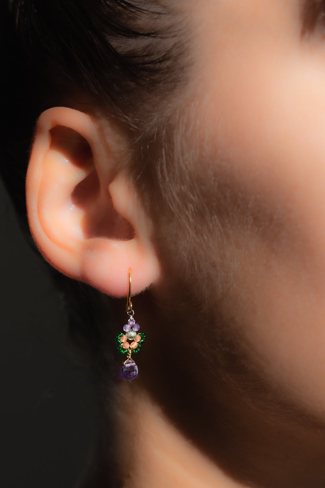 Boucle d’oreille en Laiton Doré et Pierre Semi-Précieuse P5