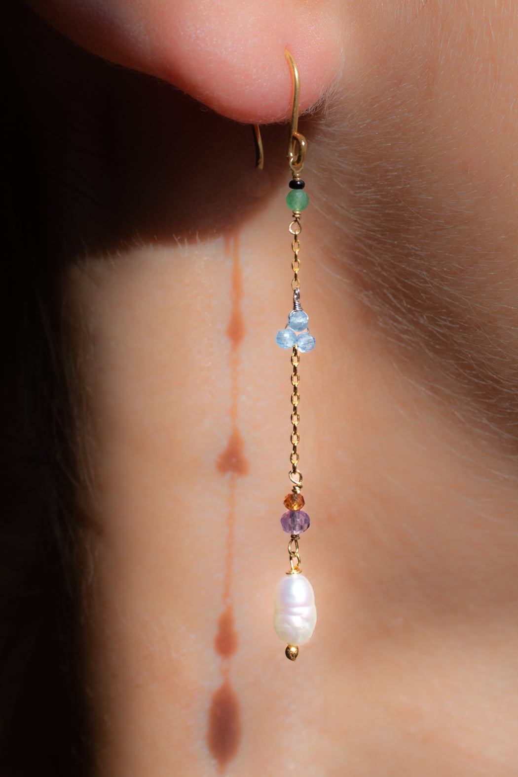 Boucle d’oreille en Laiton Doré et Pierre Semi-Précieuse P35