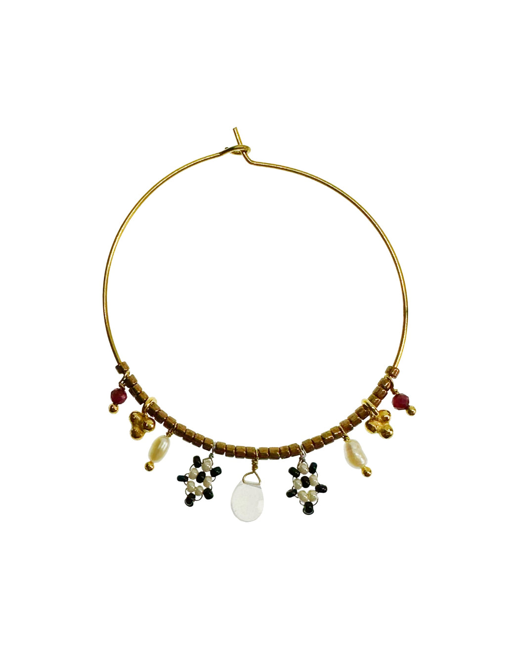 Boucles d’oreille créoles en laiton doré et Pierre Semi-Précieuse N67