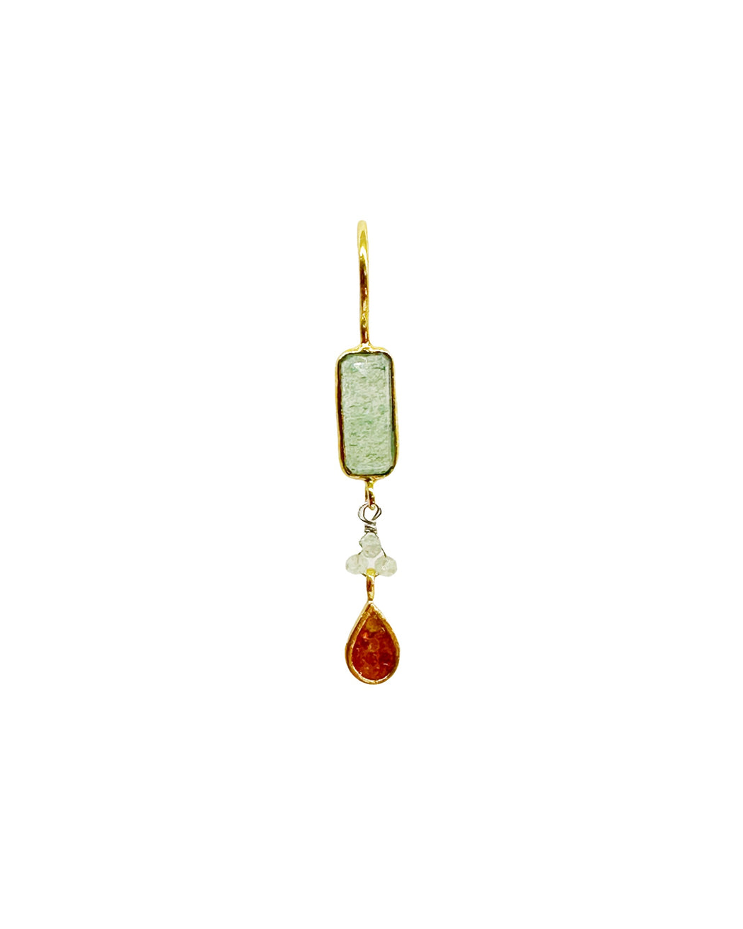 Boucles d’oreille asymétriques en laiton doré et Pierre Semi-Précieuse D9