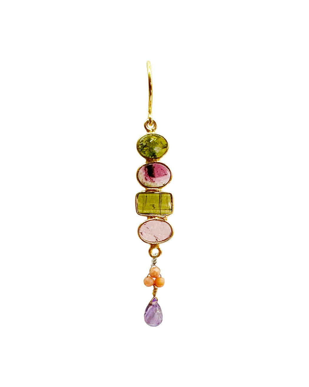 Boucles d’oreille asymétriques en laiton doré et Pierre Semi-Précieuse D8