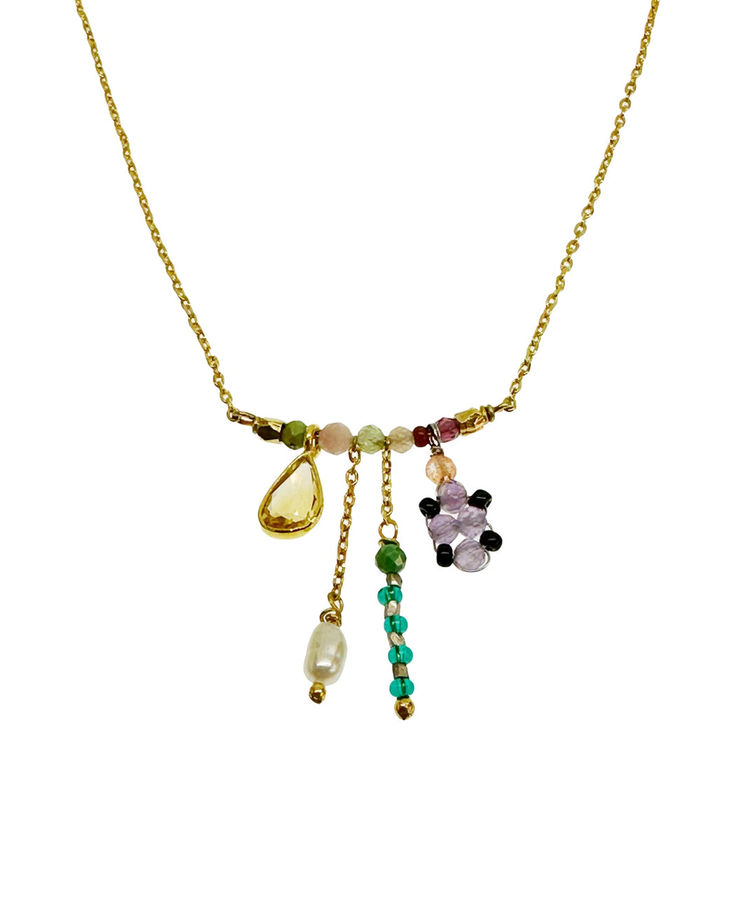 Collier en Laiton Doré et Pierre Semi-Précieuse  Z33