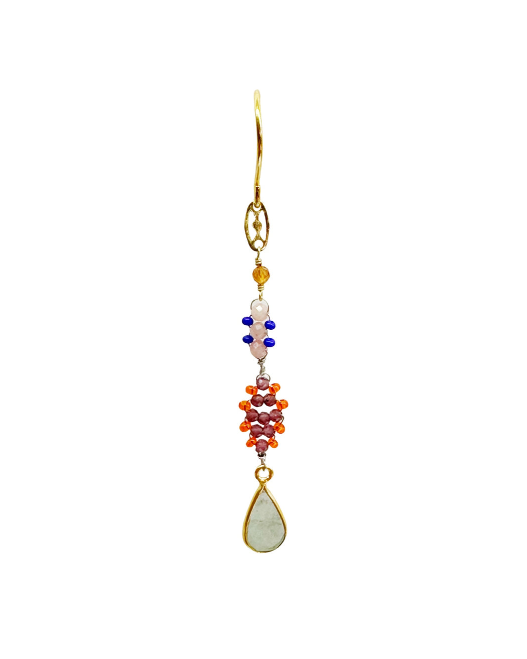 Boucles d’oreille asymétriques en laiton doré et Pierre Semi-Précieuse D10