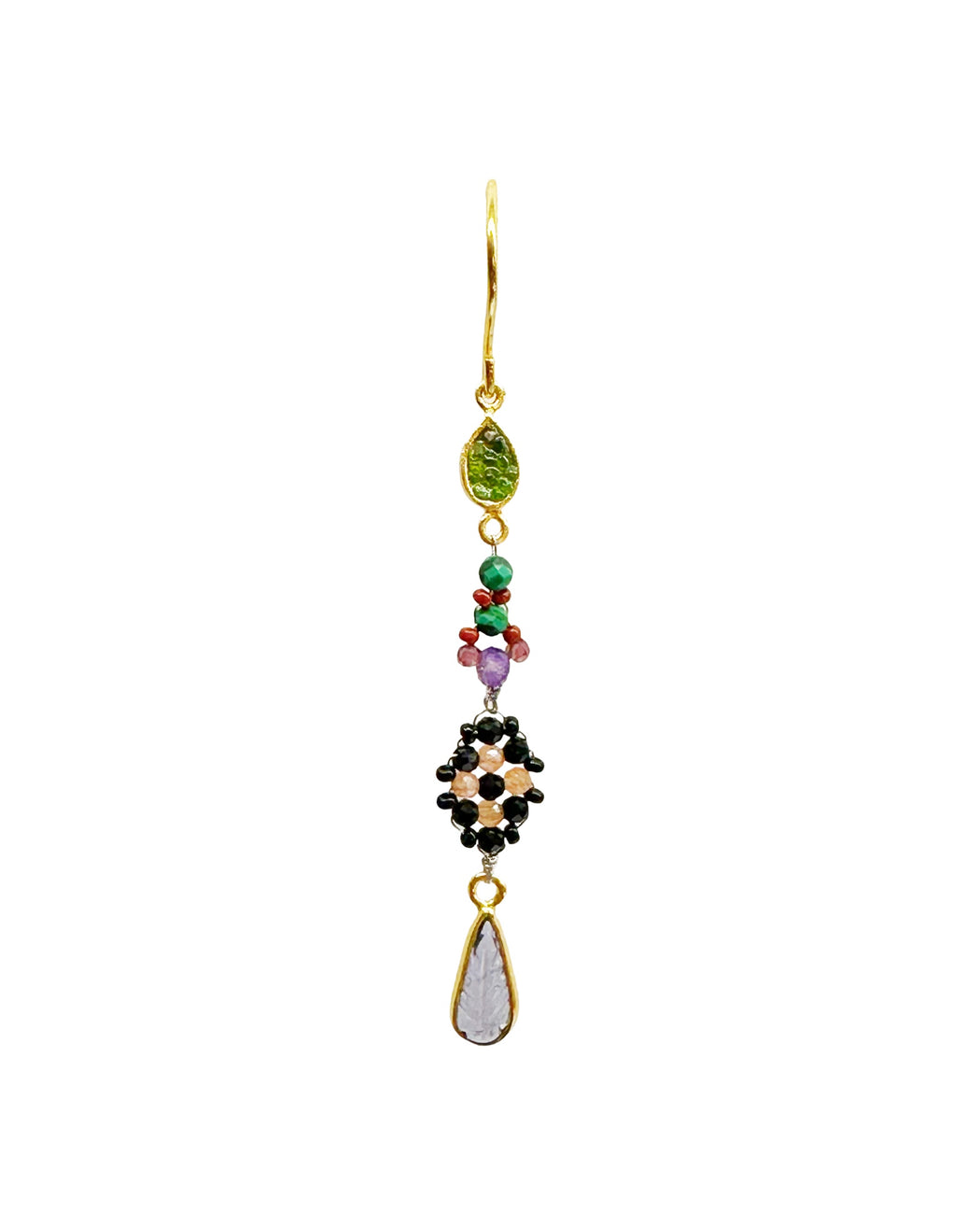Boucles d’oreille asymétriques en laiton doré et Pierre Semi-Précieuse D10