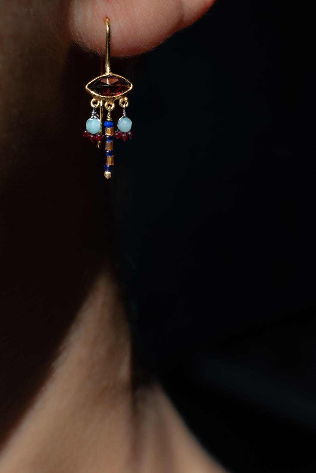 Boucle d’oreille en Laiton Doré et Pierre Semi-Précieuse P52