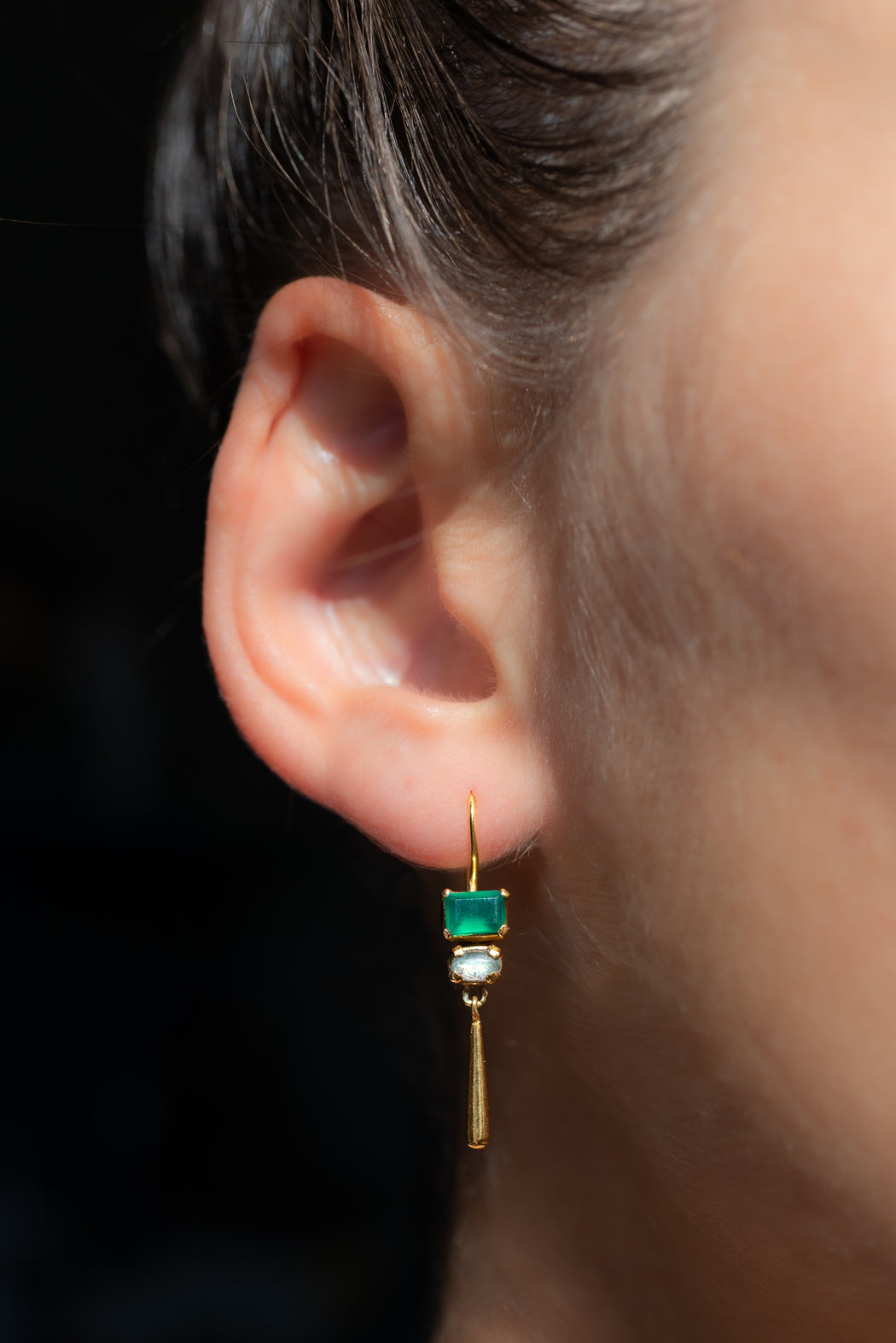 Boucle d’oreille en Laiton Doré et Pierre Semi-Précieuse P61