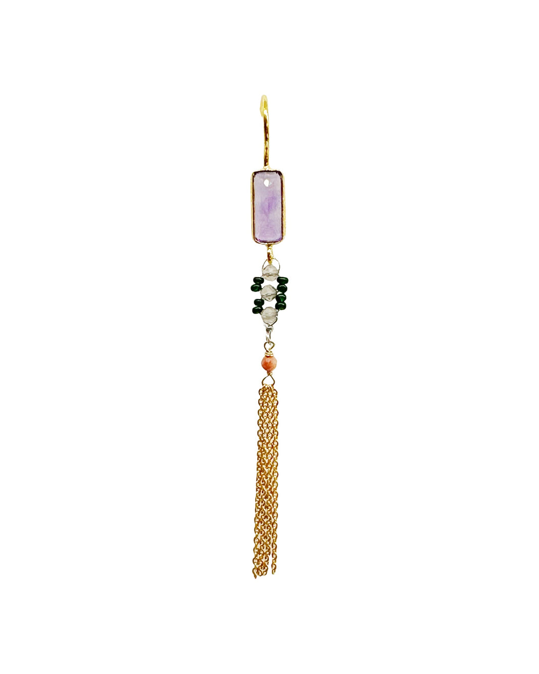 Boucles d’oreille asymétriques en laiton doré et Pierre Semi-Précieuse D8