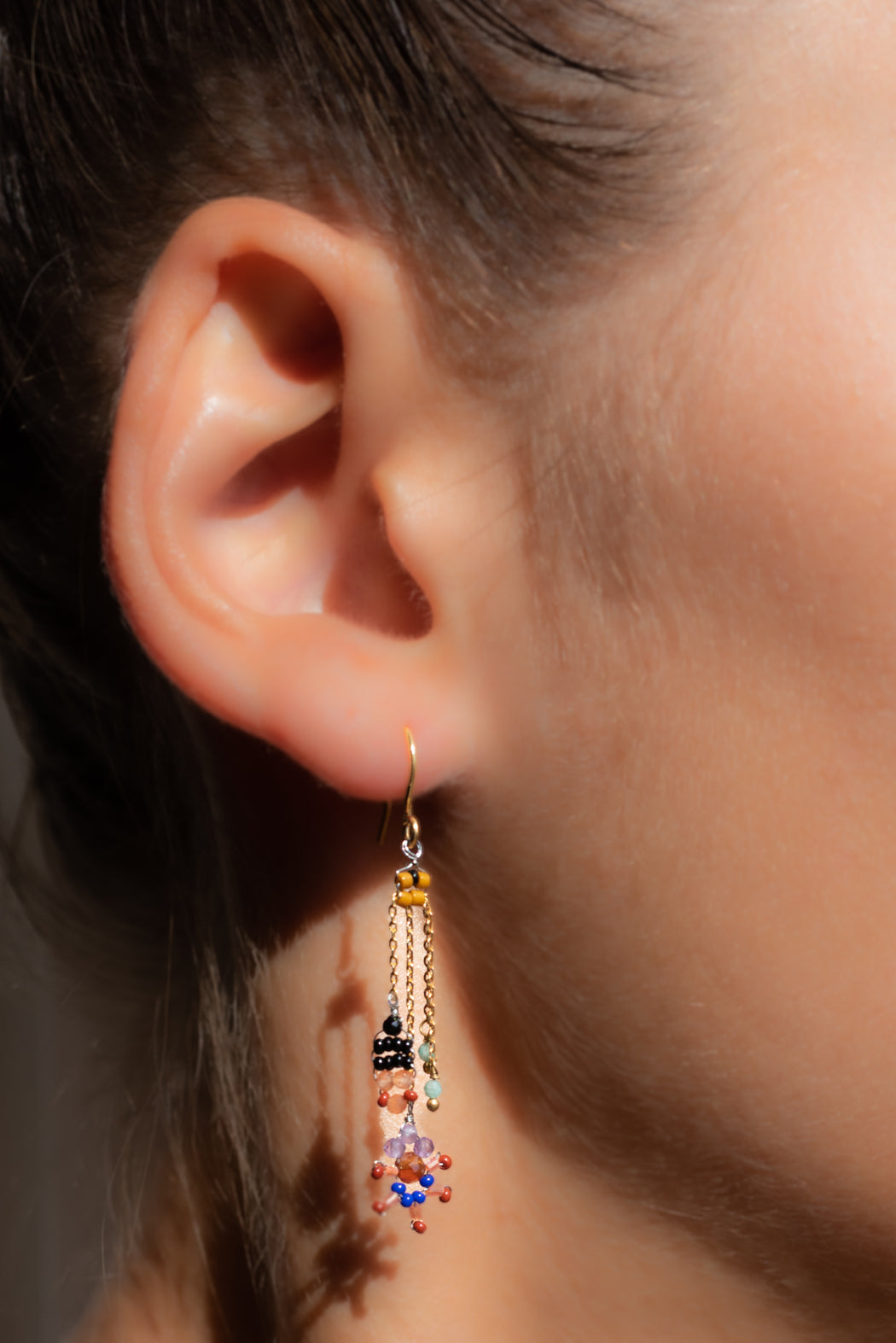 Boucle d’oreille en Laiton Doré et Pierre Semi-Précieuse P30