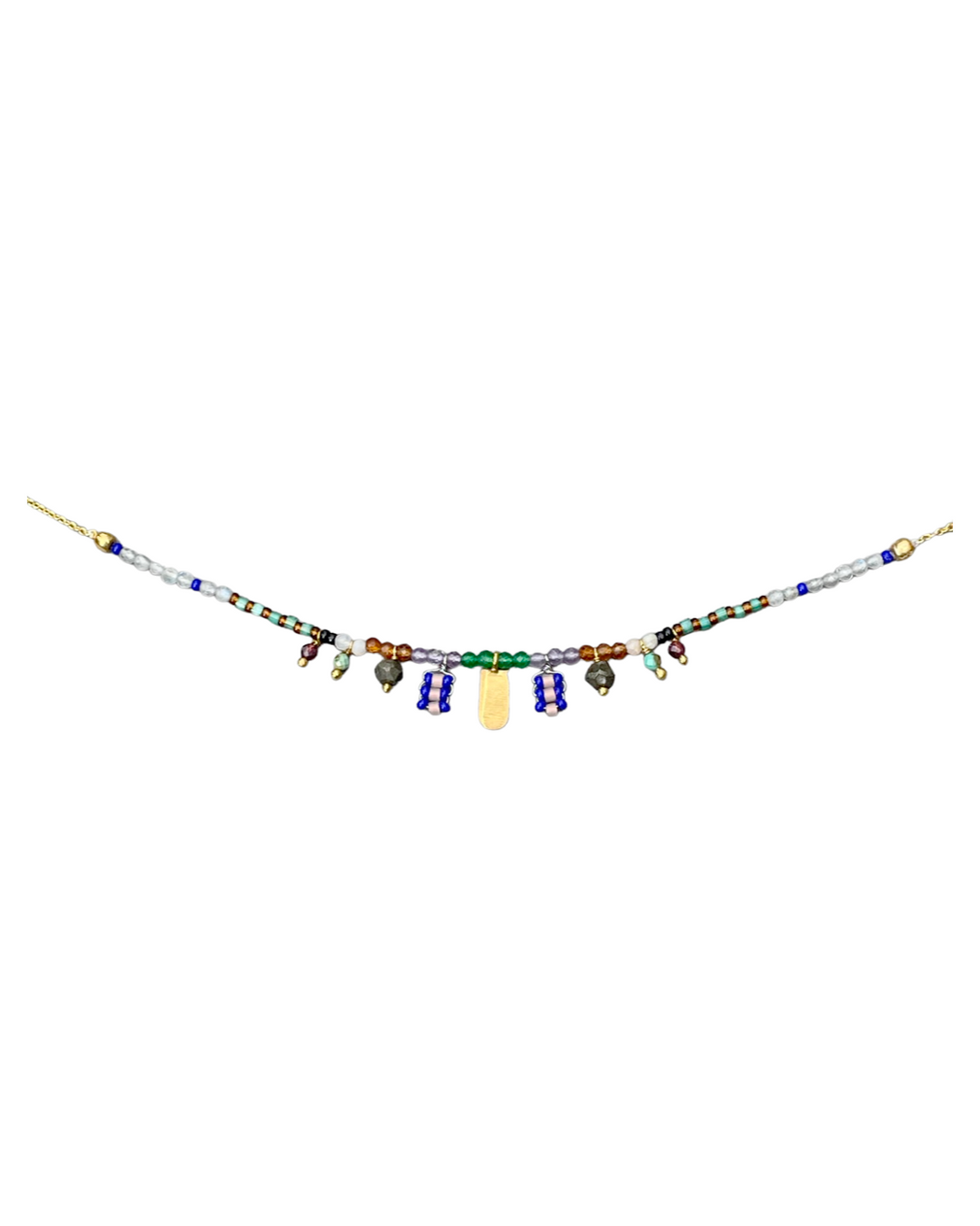 Collier en Laiton Doré et Pierre Semi-Précieuse LF87
