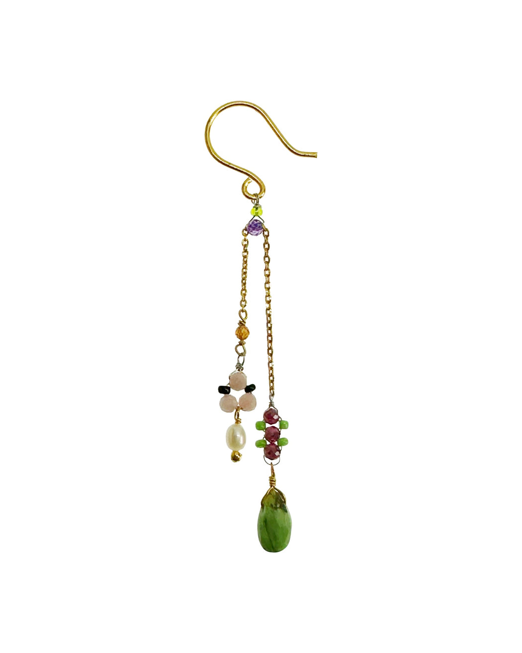 Boucles d’oreille asymétriques en laiton doré et Pierre Semi-Précieuse D6