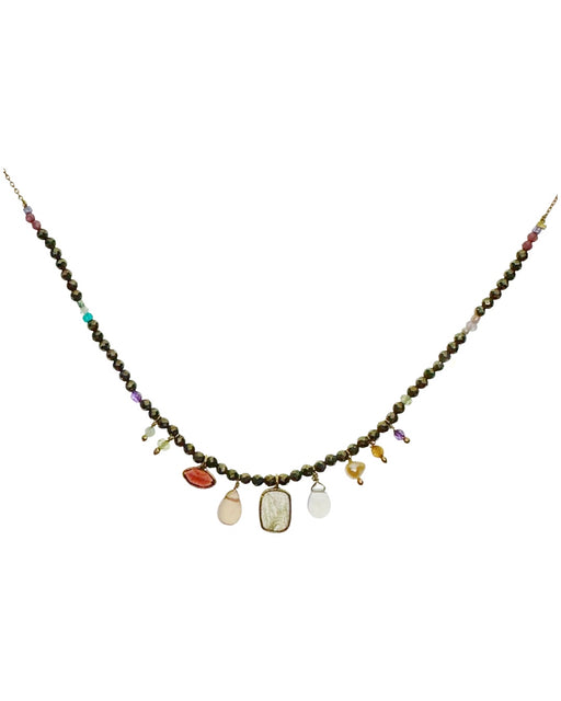 Collier en laiton doré et pierres demi-précieuses A27C
