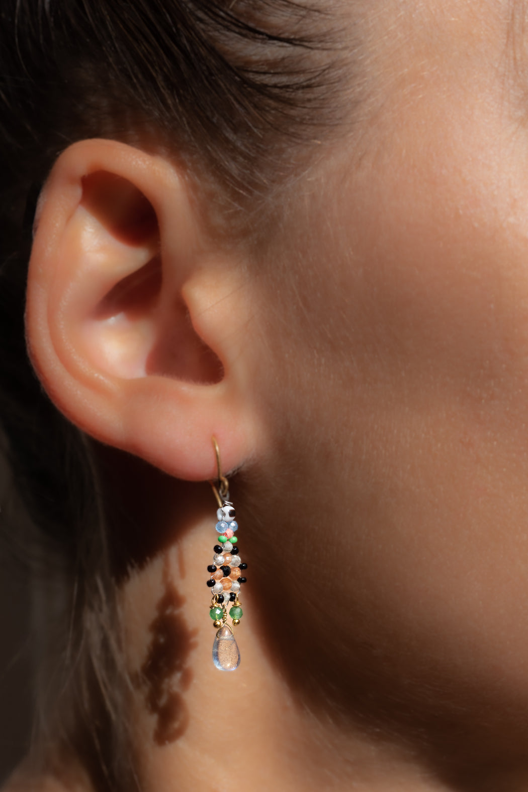 Boucle d’oreille en Laiton Doré et Pierre Semi-Précieuse P24