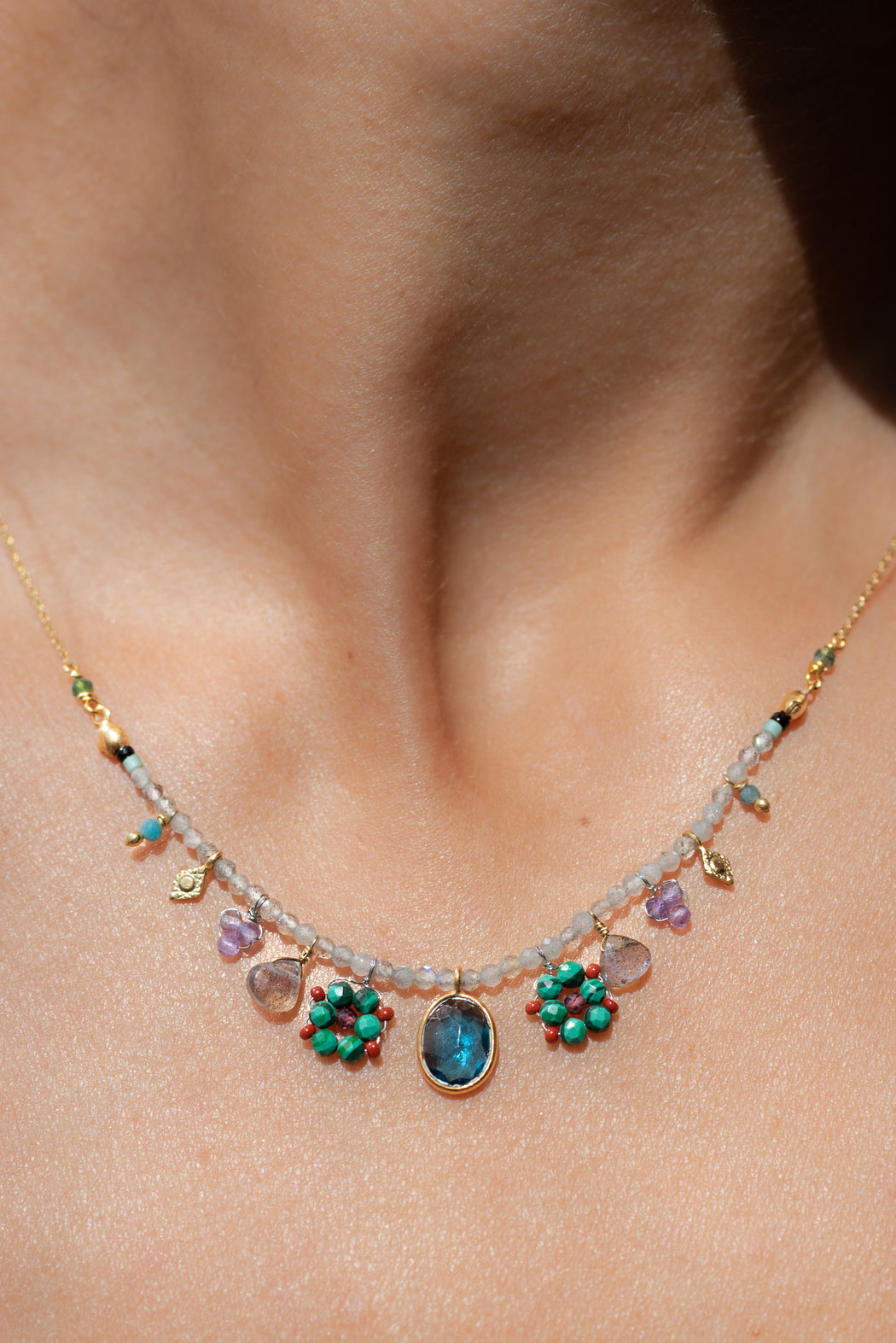 Collier en Laiton Doré et Pierre Semi-Précieuse P3