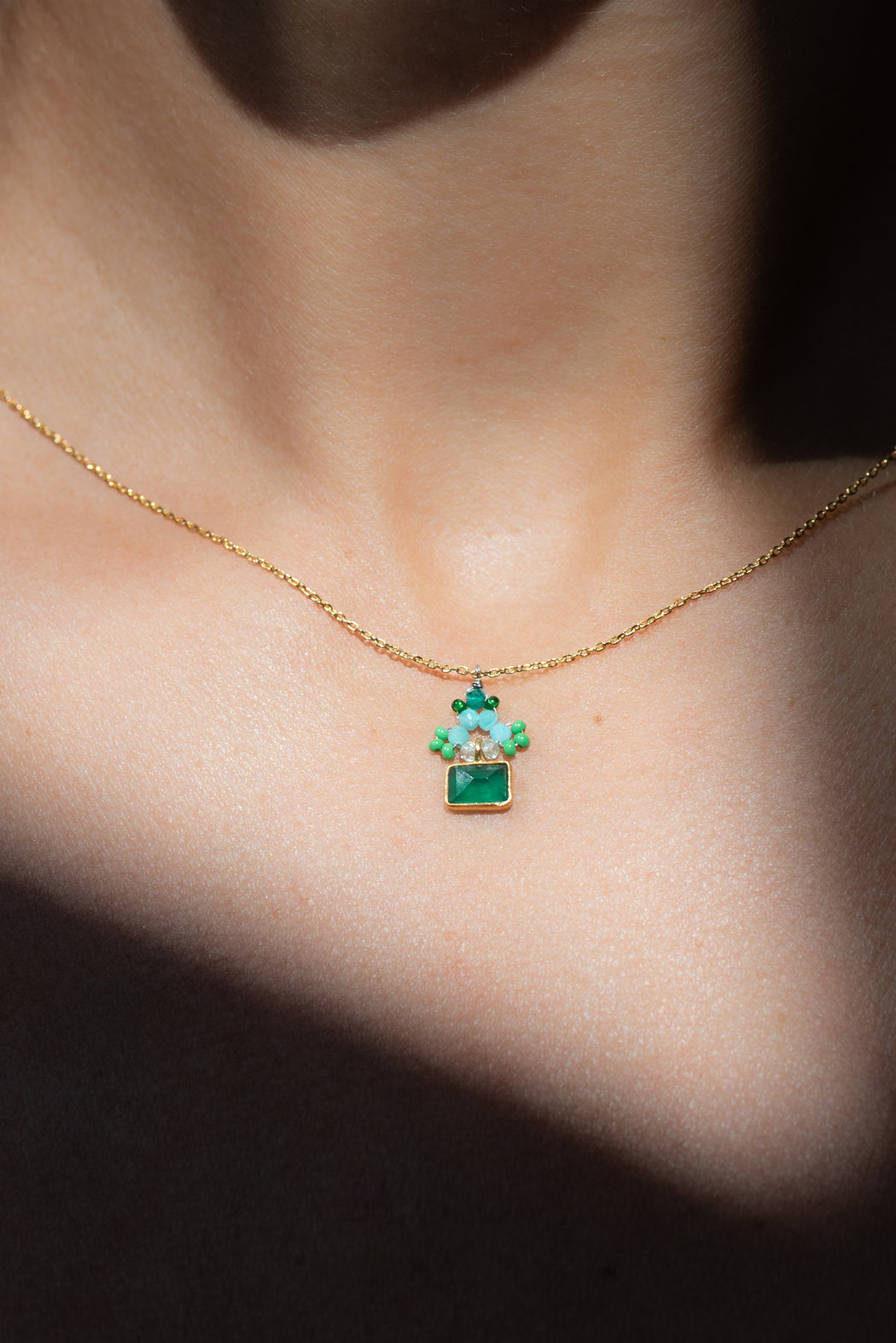 Collier en Laiton Doré et Pierre Semi-Précieuse P47