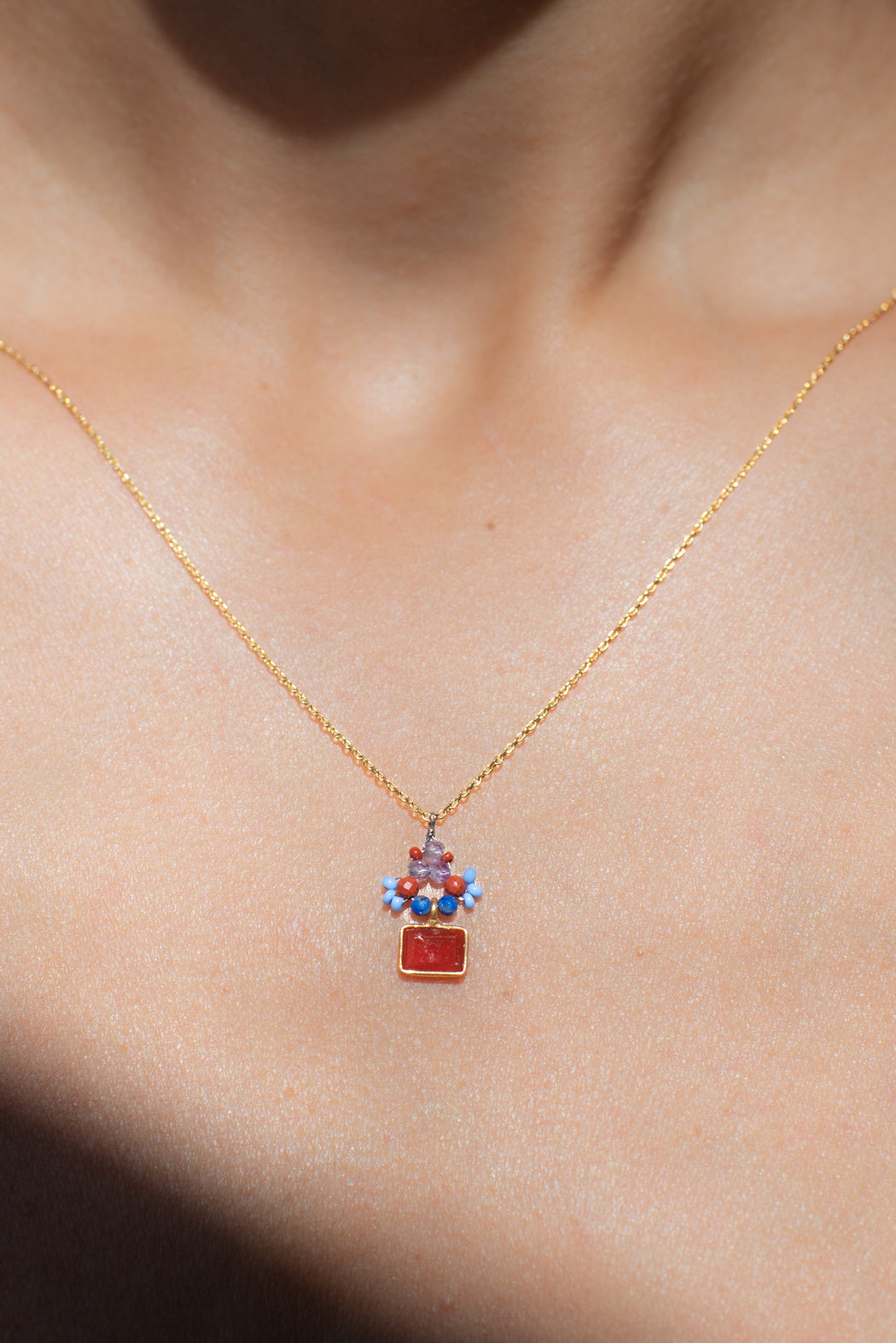 Collier en Laiton Doré et Pierre Semi-Précieuse P46