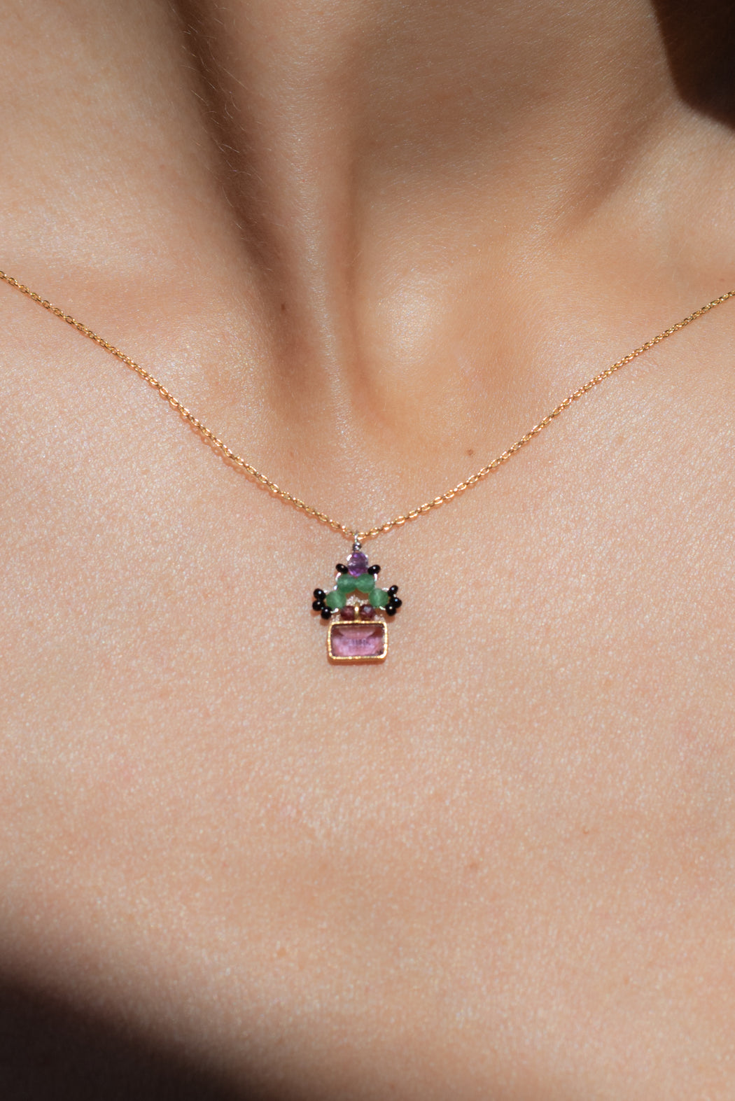 Collier en Laiton Doré et Pierre Semi-Précieuse P49