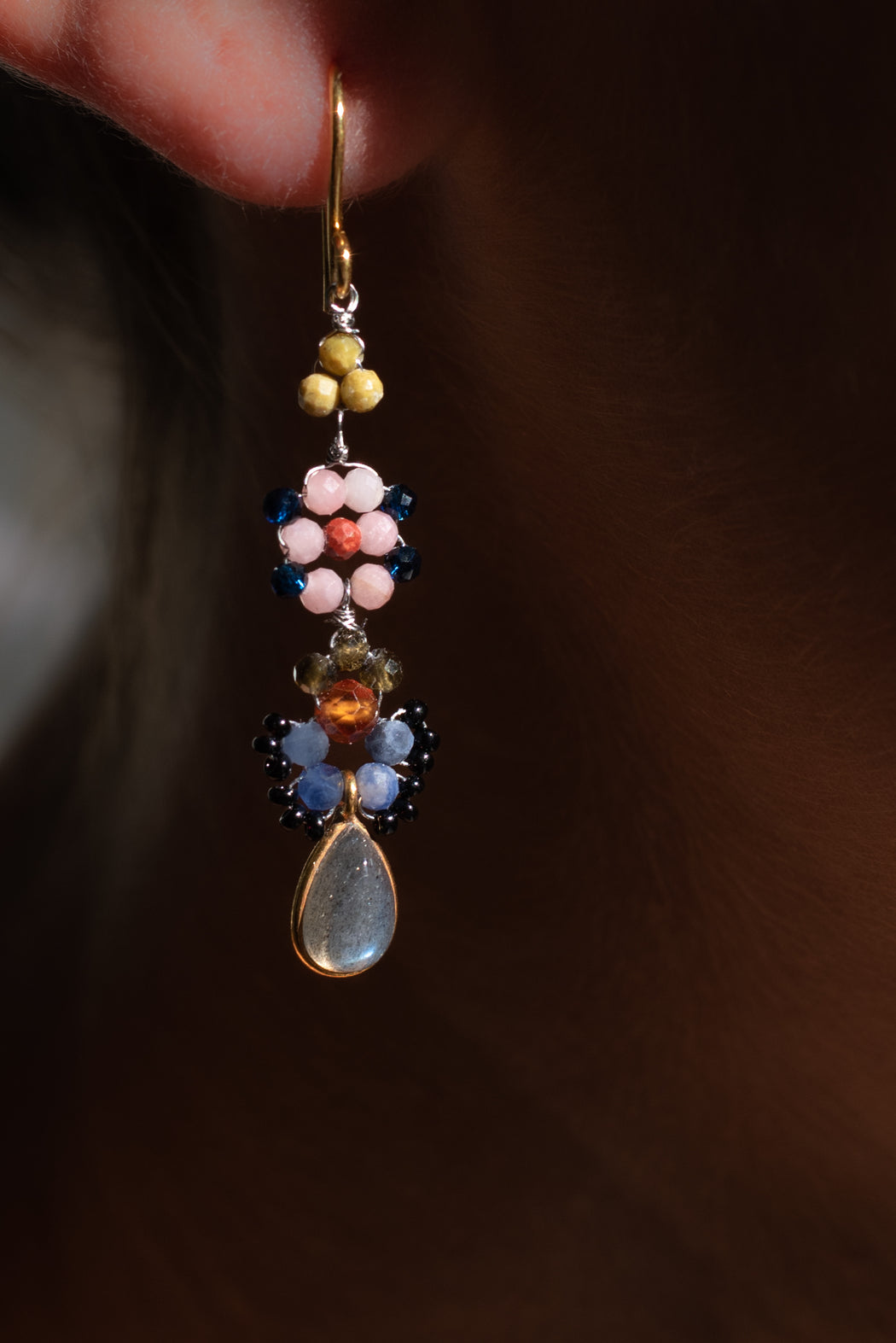 Boucle d’oreille en Laiton Doré et Pierre Semi-Précieuse P16