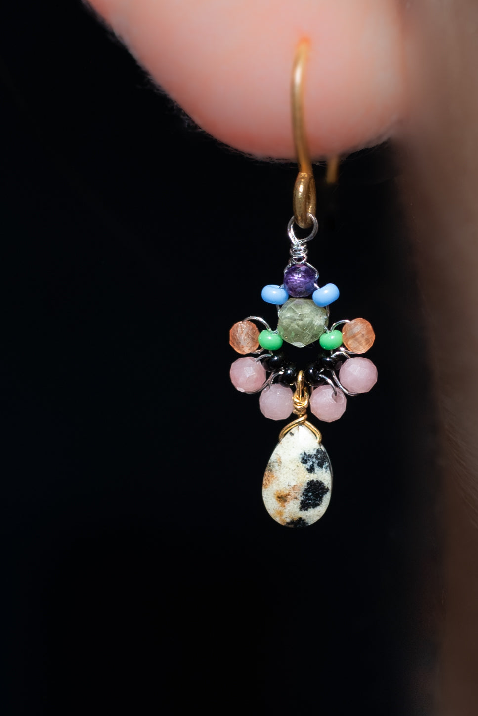 Boucle d’oreille en Laiton Doré et Pierre Semi-Précieuse P23
