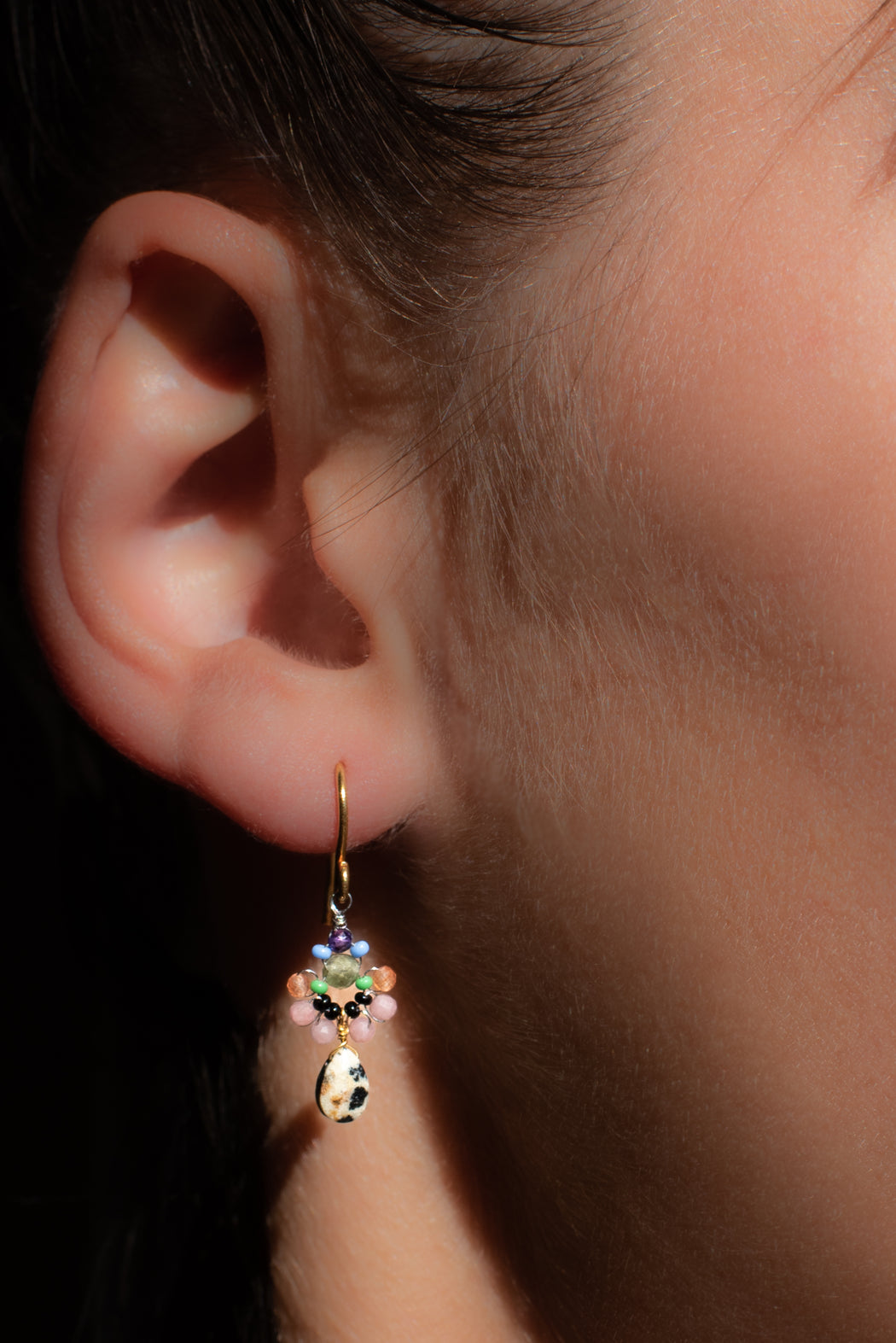 Boucle d’oreille en Laiton Doré et Pierre Semi-Précieuse P23