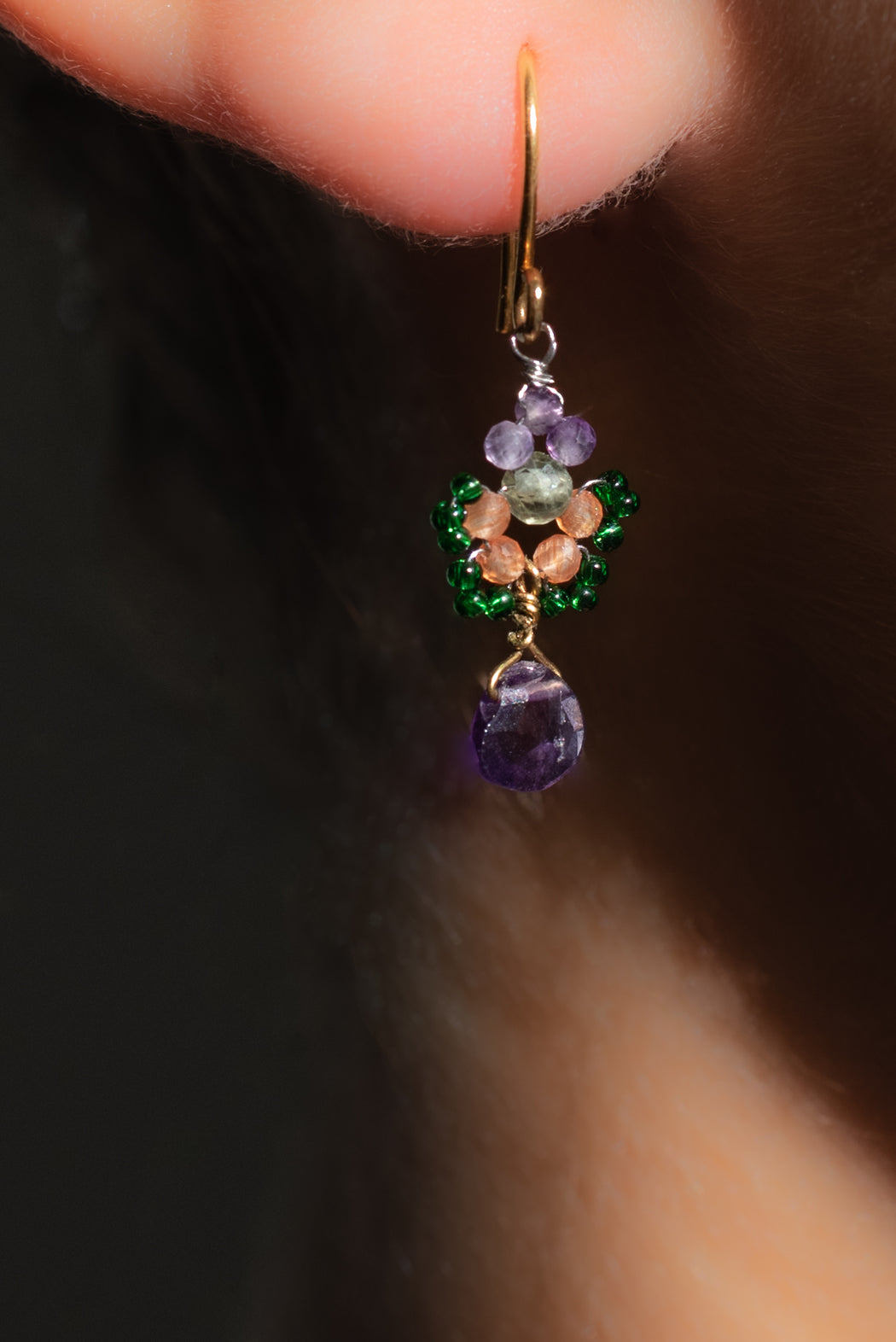 Boucle d’oreille en Laiton Doré et Pierre Semi-Précieuse P5