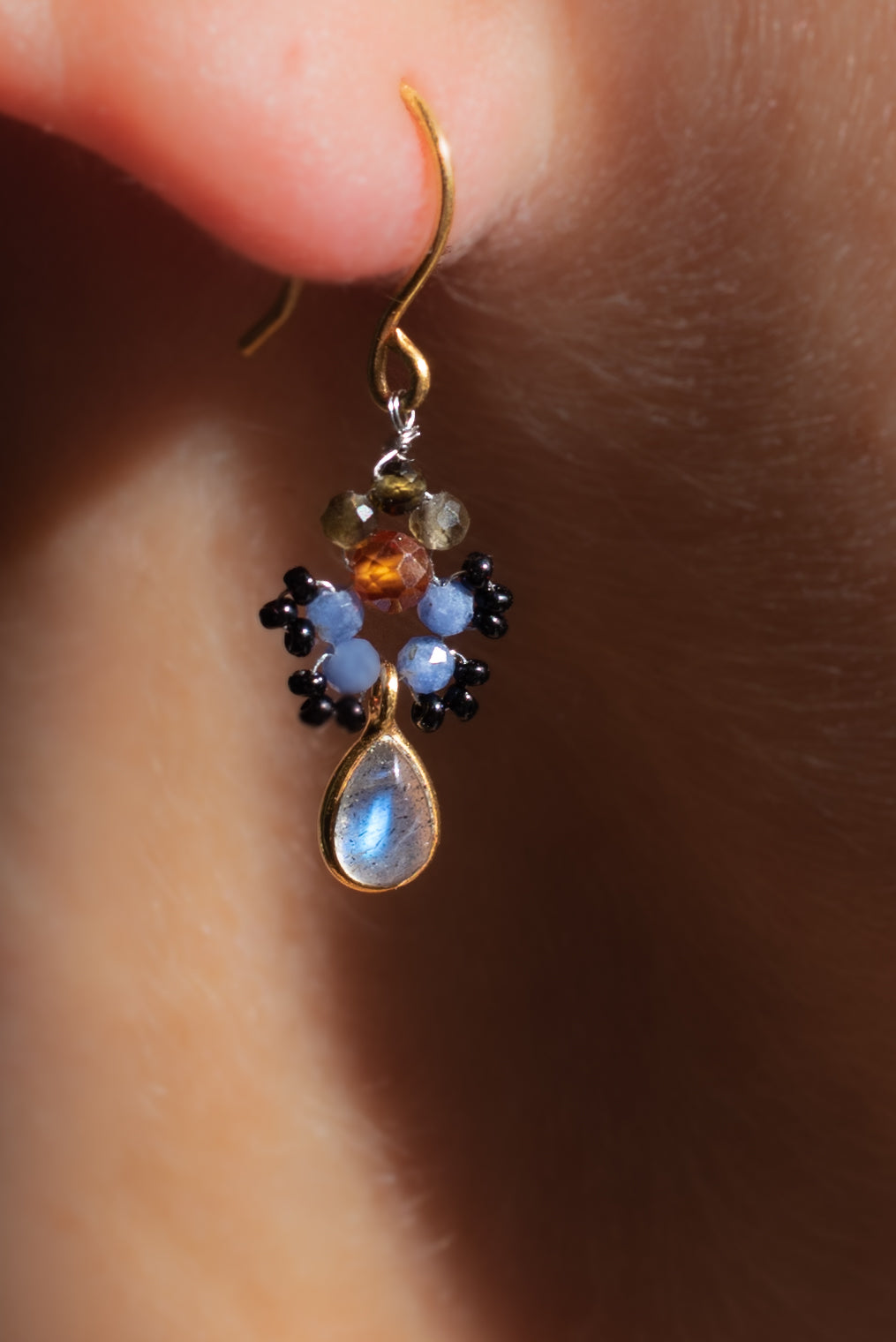 Boucle d’oreille en Laiton Doré et Pierre Semi-Précieuse P13