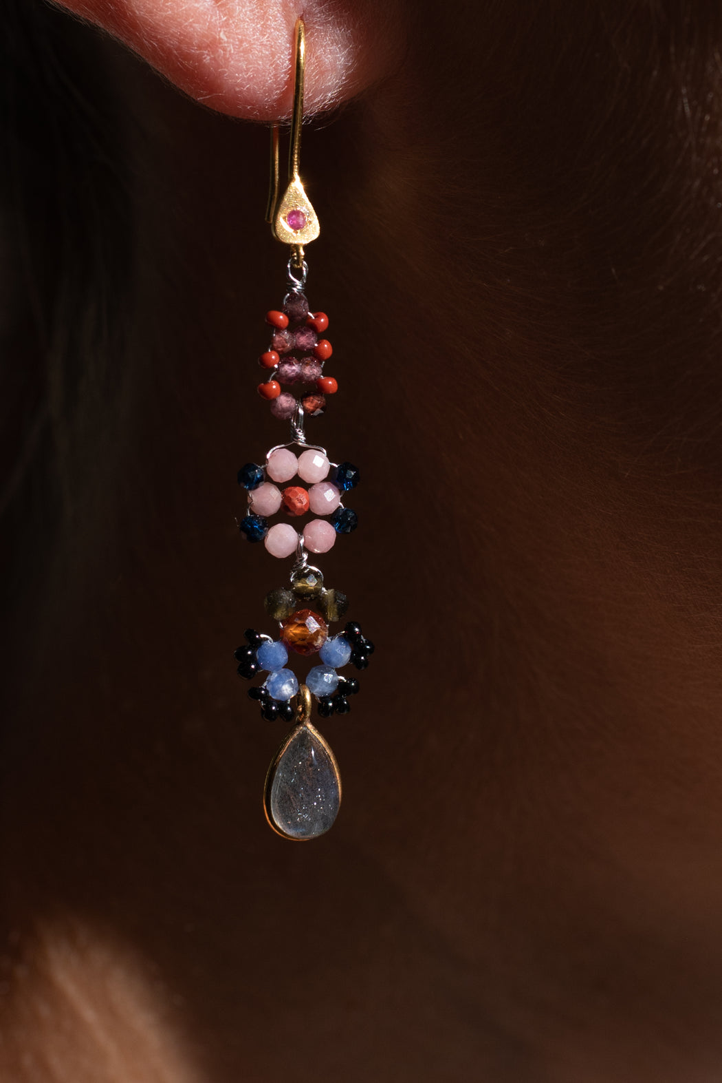 Boucle d’oreille en Laiton Doré et Pierre Semi-Précieuse P17