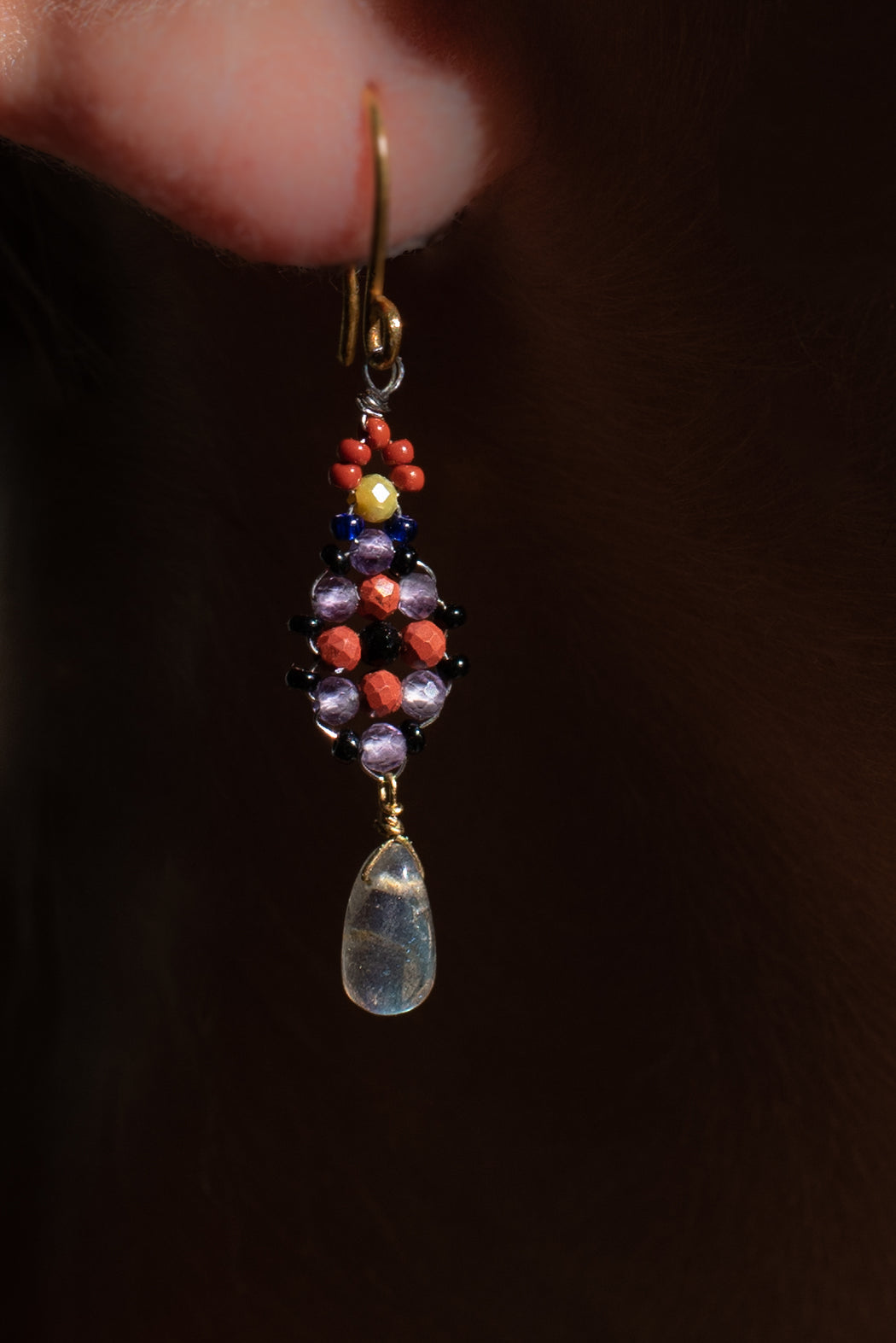 Boucle d’oreille en Laiton Doré et Pierre Semi-Précieuse P14