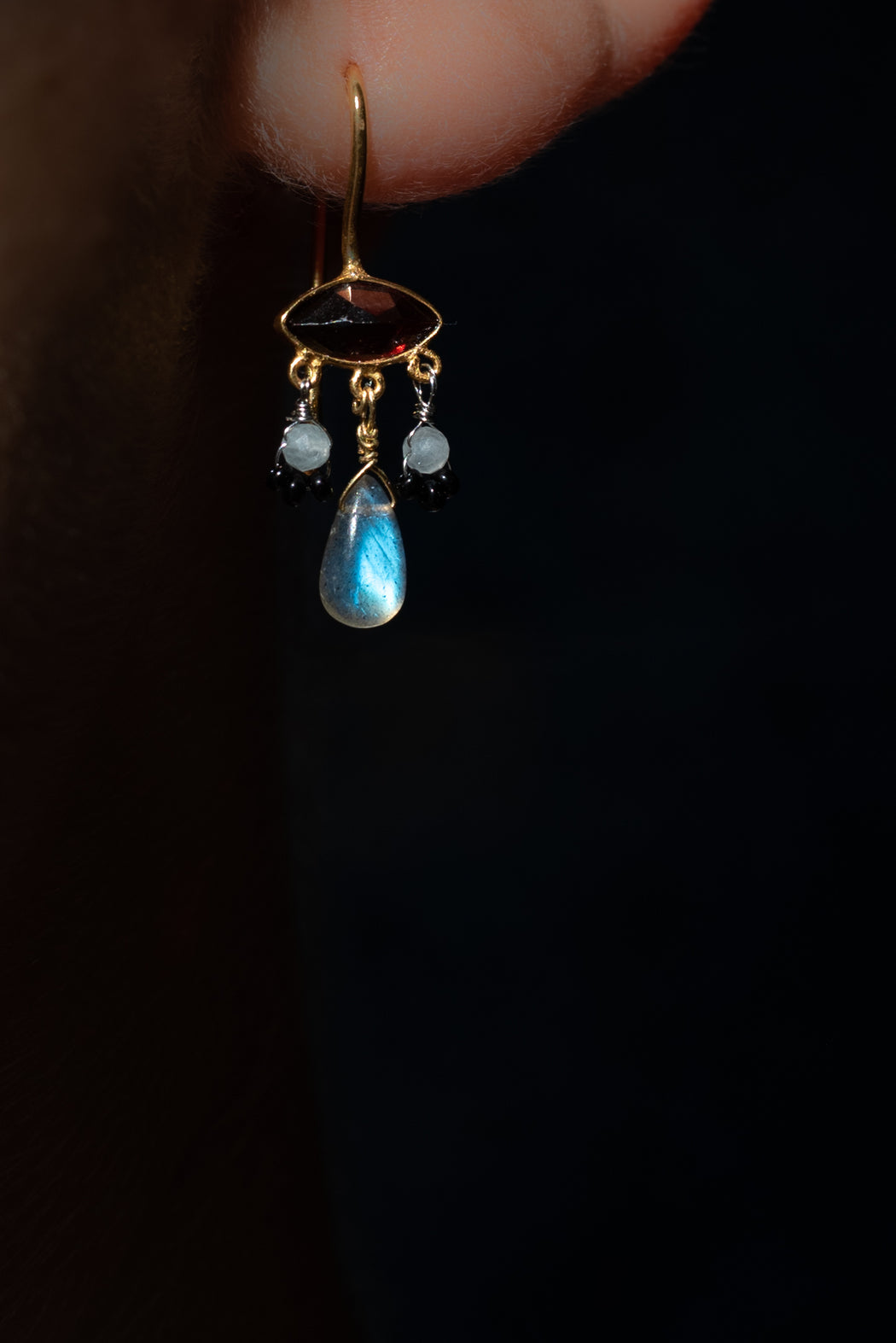 Boucle d’oreille en Laiton Doré et Pierre Semi-Précieuse P53