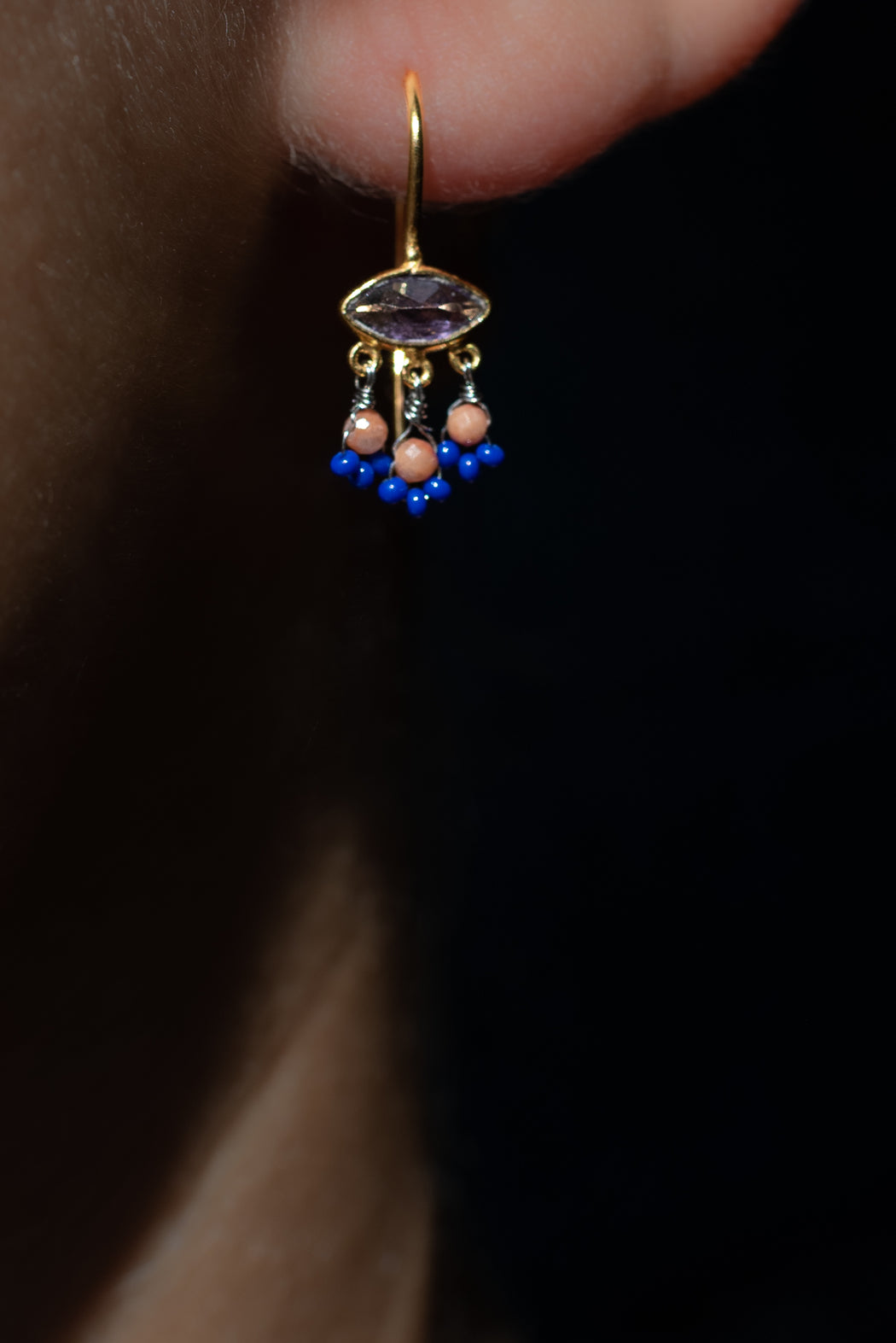 Boucle d’oreille en Laiton Doré et Pierre Semi-Précieuse P55