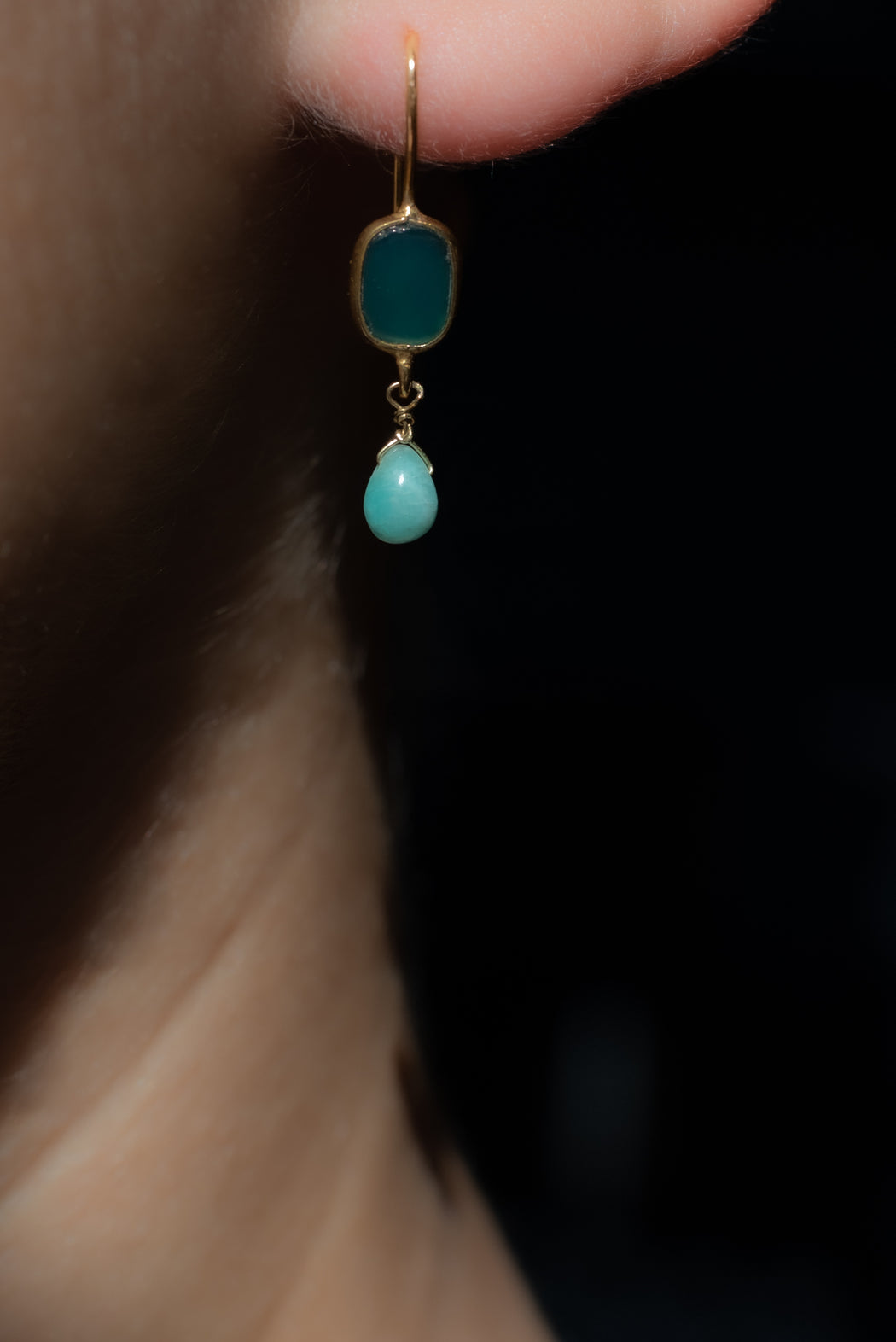 Boucle d’oreille en Laiton Doré et Pierre Semi-Précieuse P59